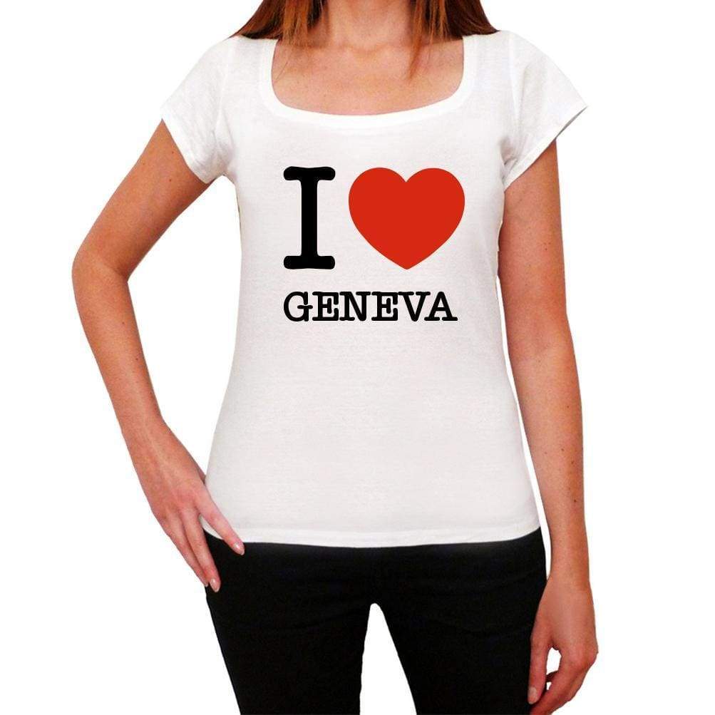 Geneva I Love Citys White Womens Short Sleeve Round Neck T-Shirt 00012 - White / Xs - Casual