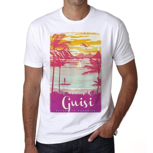 Guisi, Escape to paradise, White, <span>Men's</span> <span><span>Short Sleeve</span></span> <span>Round Neck</span> T-shirt 00281 - ULTRABASIC