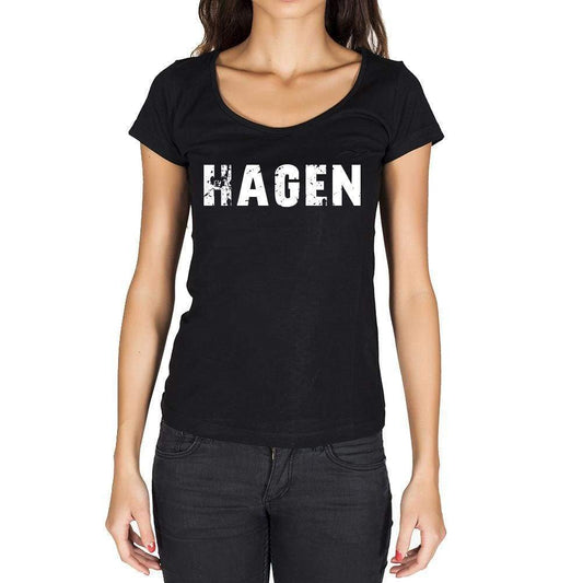 Hagen German Cities Black Womens Short Sleeve Round Neck T-Shirt 00002 - Casual