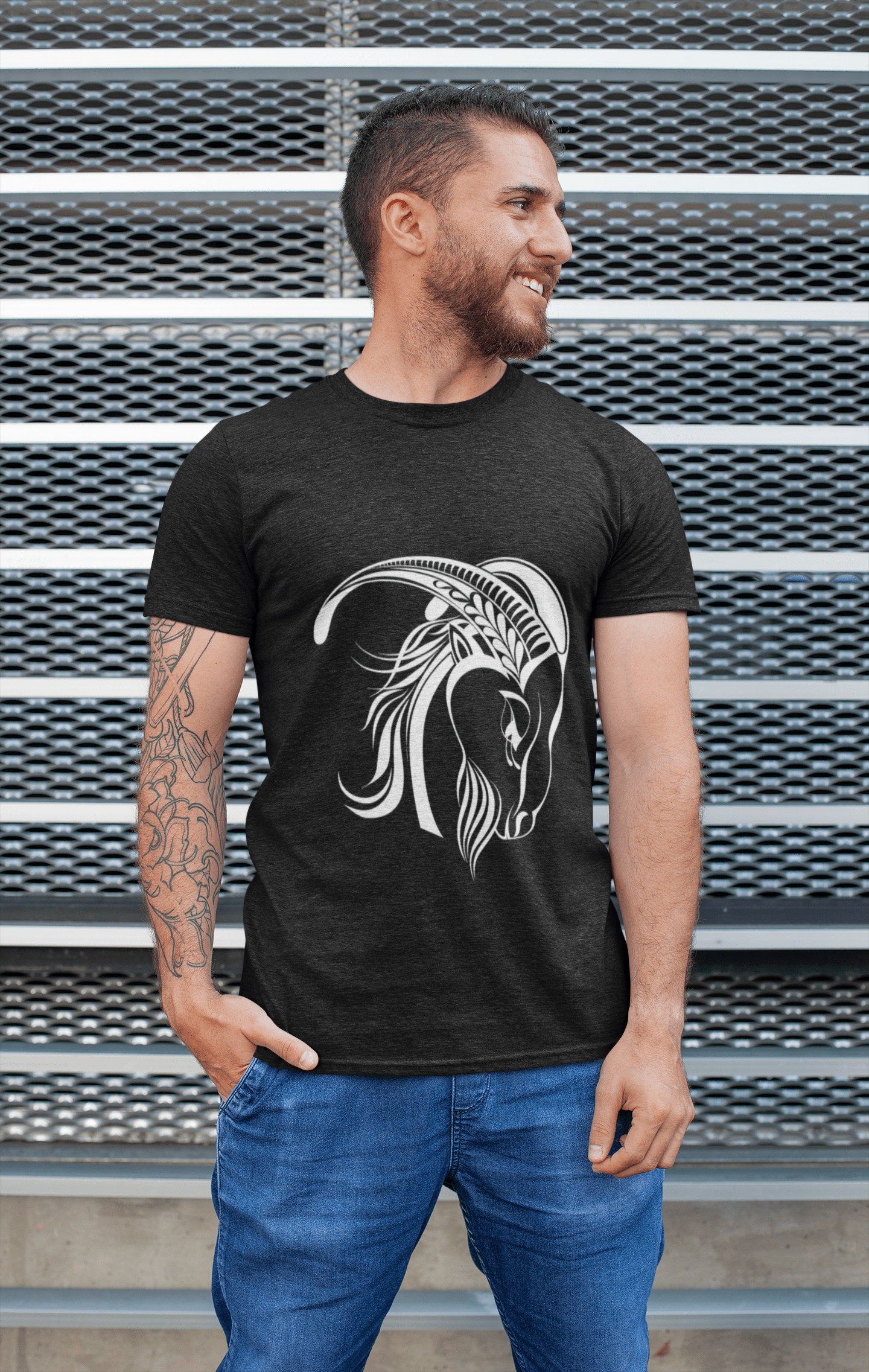 Capricorn Tattoo 1 Black, Gift T shirt, Men's tee, Black 00166