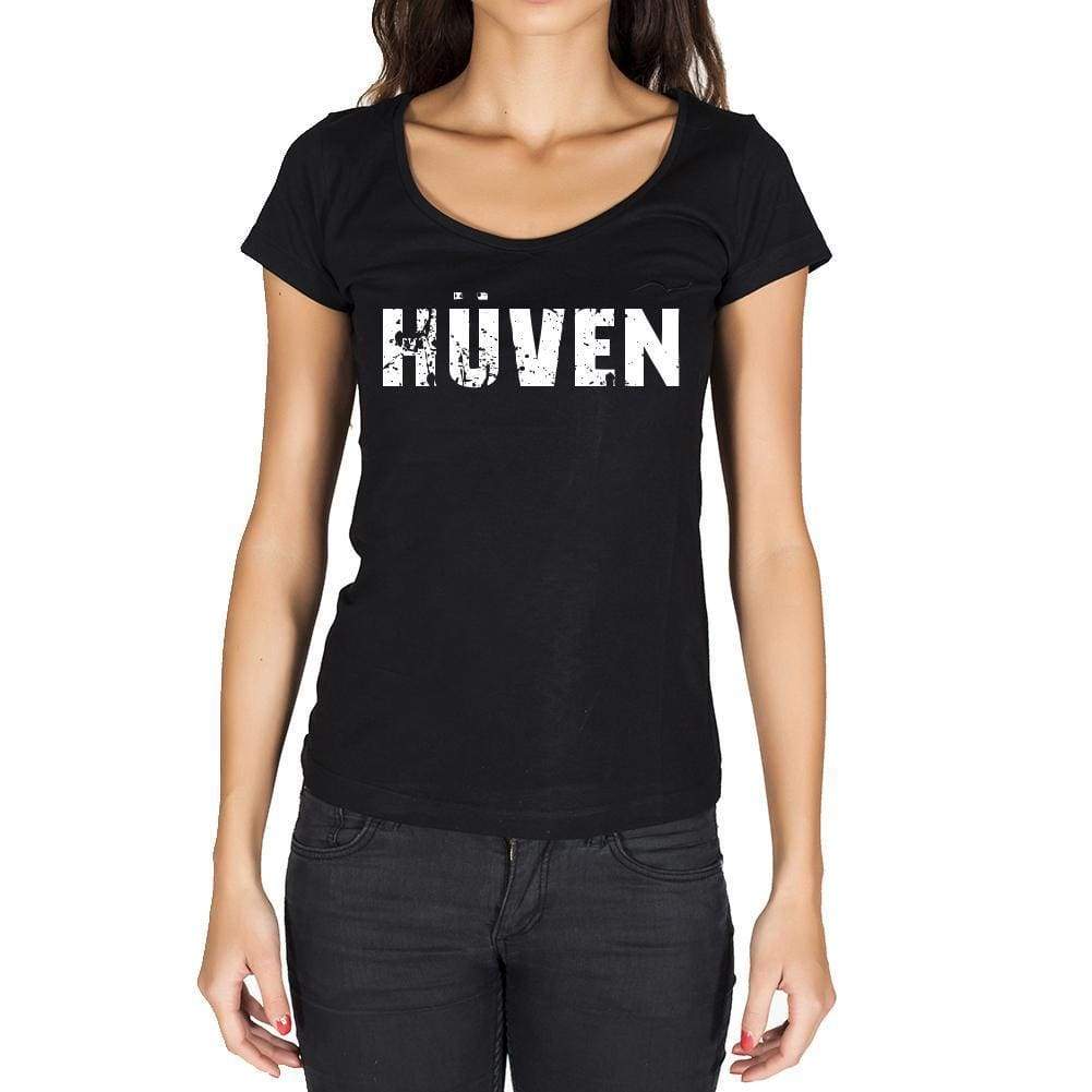 Hüven German Cities Black Womens Short Sleeve Round Neck T-Shirt 00002 - Casual