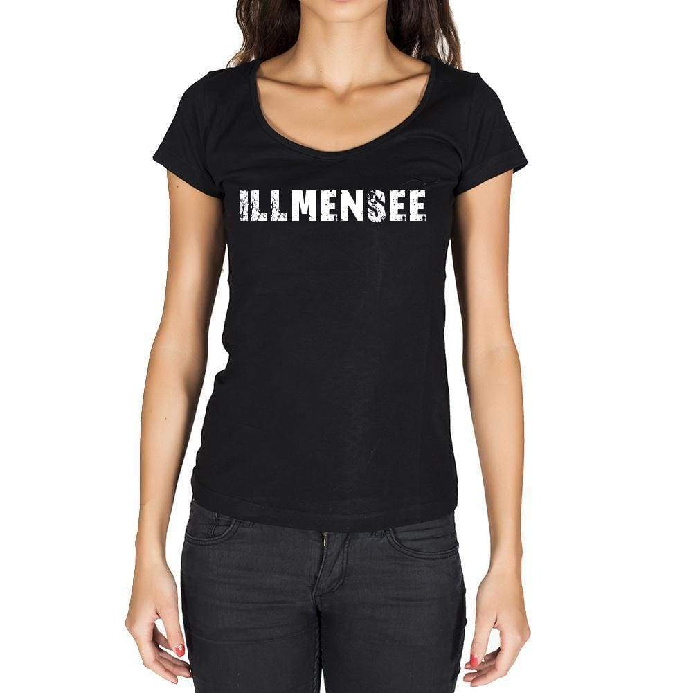 Illmensee German Cities Black Womens Short Sleeve Round Neck T-Shirt 00002 - Casual