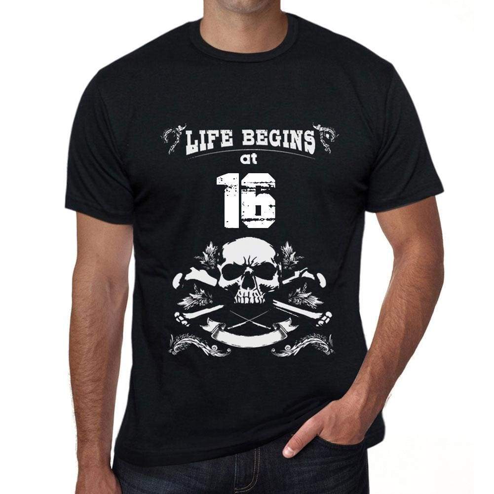 Life Begins At 16 Mens Black T-Shirt Birthday Gift 00449 - Black / Xs - Casual