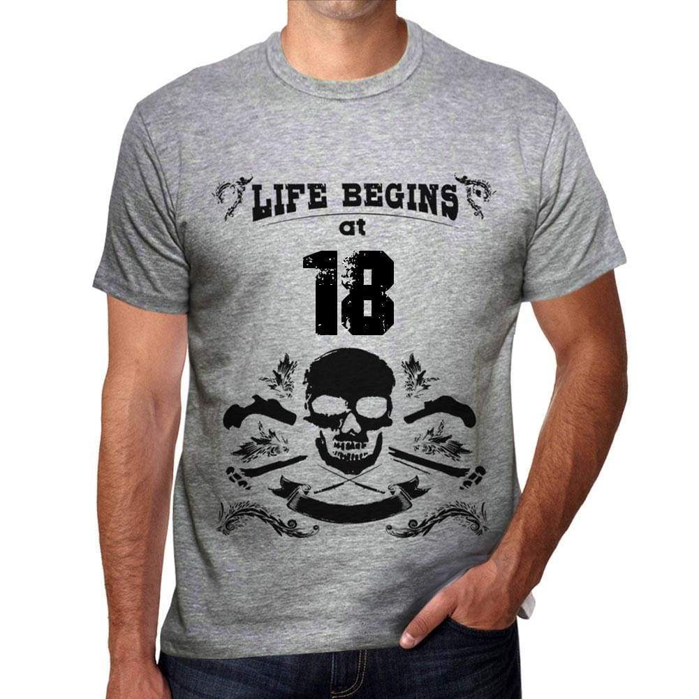 Life Begins At 18 Mens T-Shirt Grey Birthday Gift 00450 - Grey / S - Casual