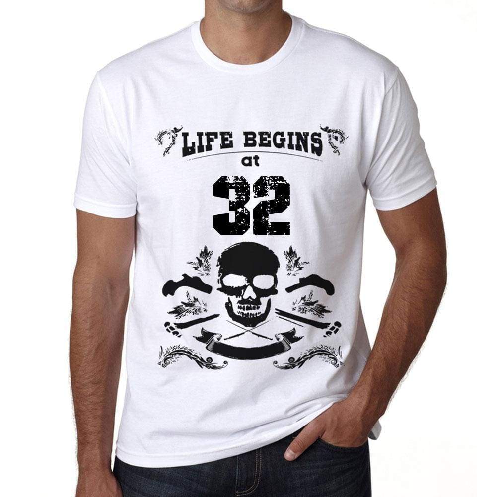 Life Begins At 32 Mens T-Shirt White Birthday Gift 00448 - White / Xs - Casual