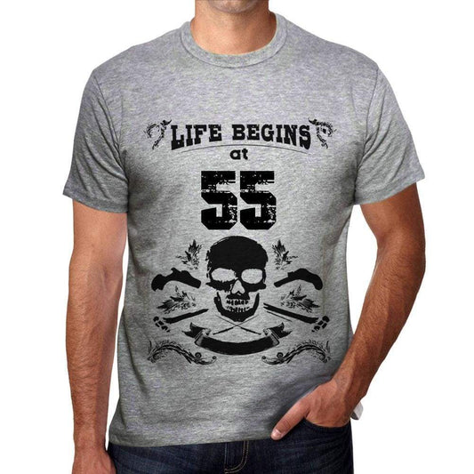 Life Begins At 55 Mens T-Shirt Grey Birthday Gift 00450 - Grey / S - Casual