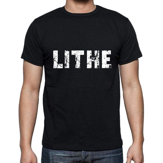 Lithe Mens Short Sleeve Round Neck T-Shirt 5 Letters Black Word 00006 - Casual