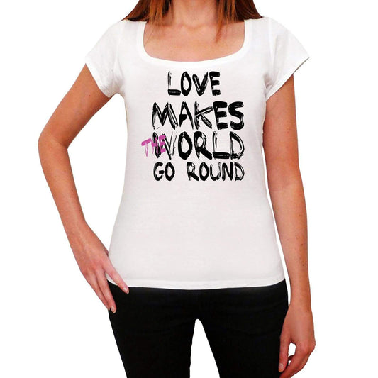 Love World Goes Round Womens Short Sleeve Round White T-Shirt 00083 - White / Xs - Casual