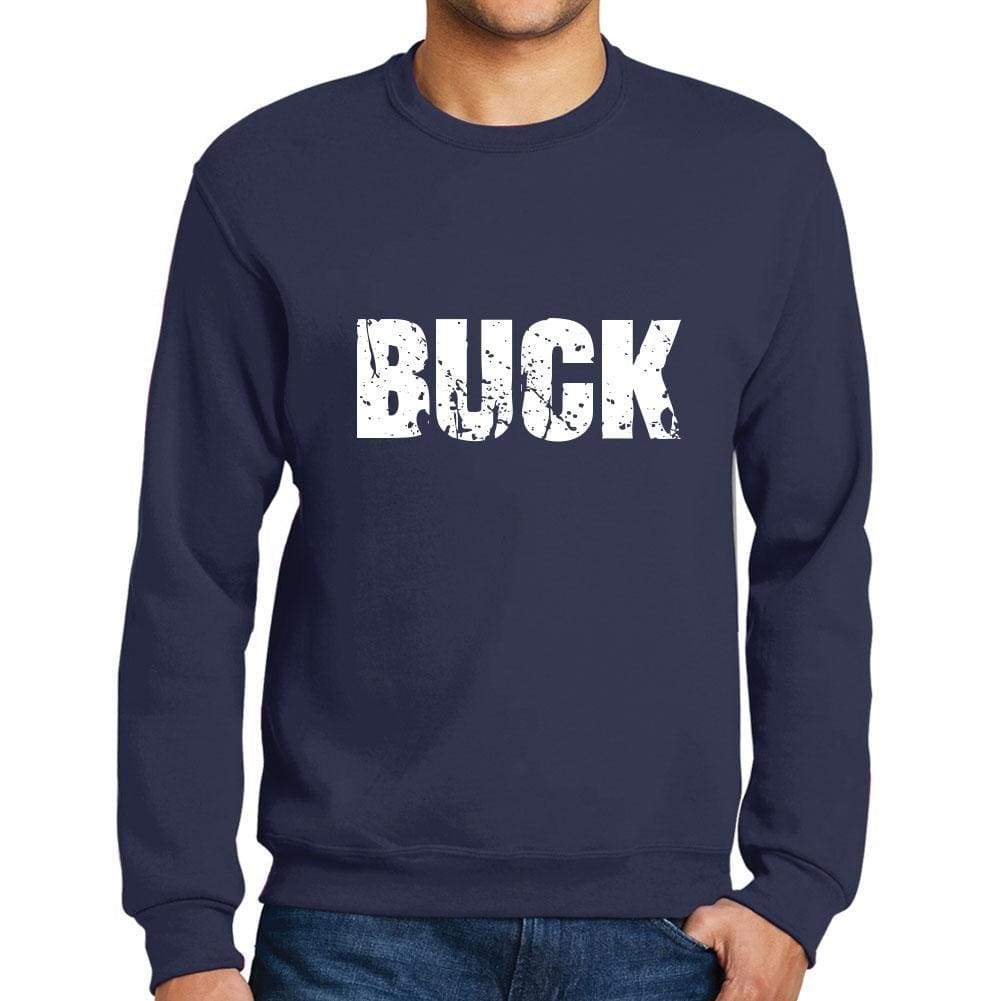 Mens Printed Graphic Sweatshirt Popular Words Buck French Navy - French Navy / Small / Cotton - Sweatshirts
