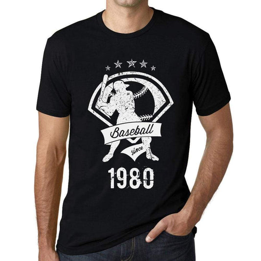 Mens Vintage Tee Shirt Graphic T Shirt Baseball Since 1980 Deep Black White Text - Deep Black White Text / Xs / Cotton - T-Shirt