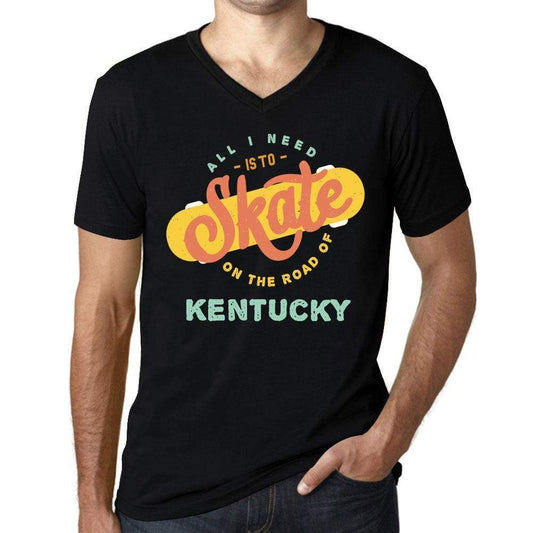 Mens Vintage Tee Shirt Graphic V-Neck T Shirt On The Road Of Kentucky Black - Black / S / Cotton - T-Shirt
