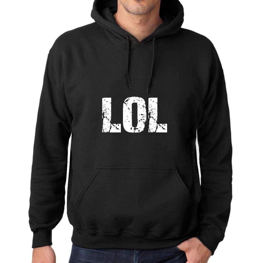 Mens Womens Unisex Printed Graphic Cotton Hoodie Soft Heavyweight Hooded Sweatshirt Pullover Popular Words Lol Deep Black - Black / Xs /