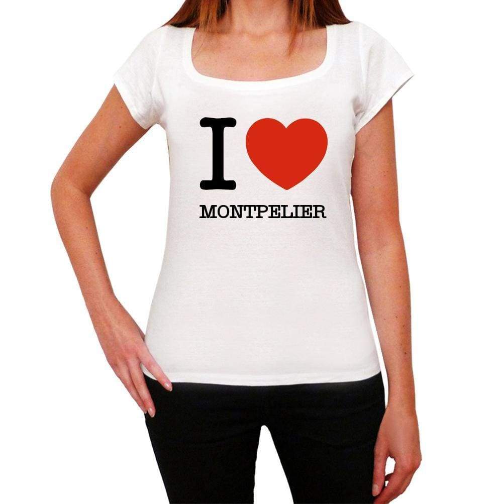 Montpelier I Love Citys White Womens Short Sleeve Round Neck T-Shirt 00012 - White / Xs - Casual