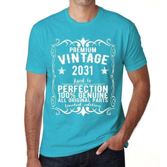 Premium Vintage Year 2031 Blue Mens Short Sleeve Round Neck T-Shirt Gift T-Shirt 00367 - Blue / Xs - Casual