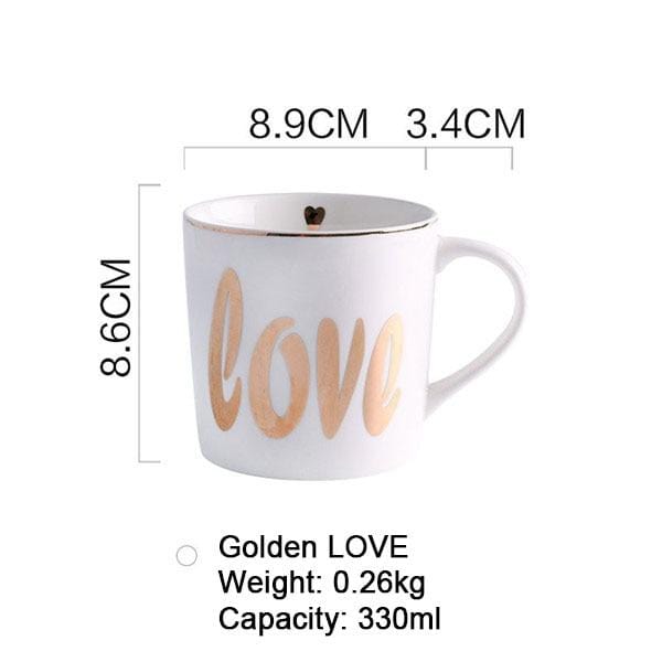 Creative Ceramic Milk Mug Love Star Stripe Pattern Gold Plating Handle Cup Office Household Coffee Milk Tea Mugs Home Decoration