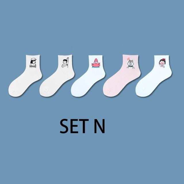 Ins Style Funny Animal Patterned Women Short Set Socks 5 Pairs Cartoon Ulzzang Cotton Ankle Breathable Female Harajuku Cool Sox