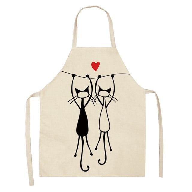 1Pcs Kitchen Apron Funny Dog Bulldog Cat Printed Sleeveless Cotton Linen Aprons for Men Women Home Cleaning Tools 53*65cm WQ0029