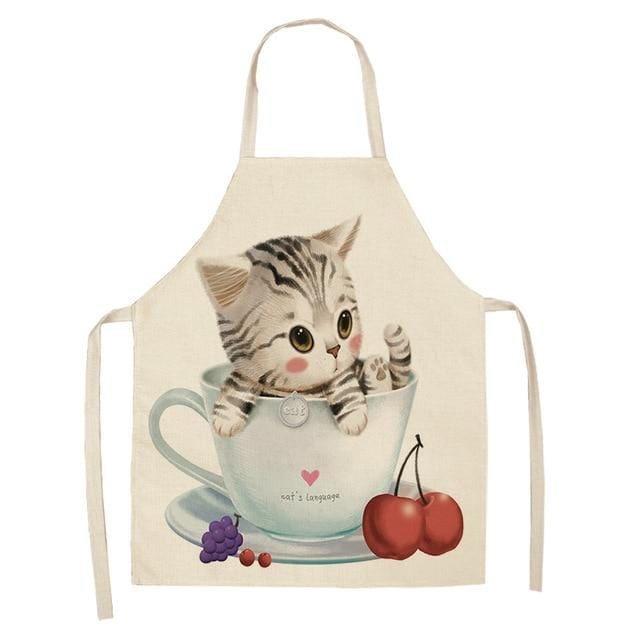 1Pcs Kitchen Apron Funny Dog Bulldog Cat Printed Sleeveless Cotton Linen Aprons for Men Women Home Cleaning Tools 53*65cm WQ0029