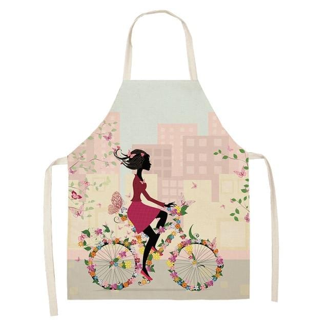 1Pcs Cotton Linen Flower Butterfly Girl Printed Kitchen Aprons for Women Home Cooking Baking Waist Bib Pinafore 53*65cm WQ0034