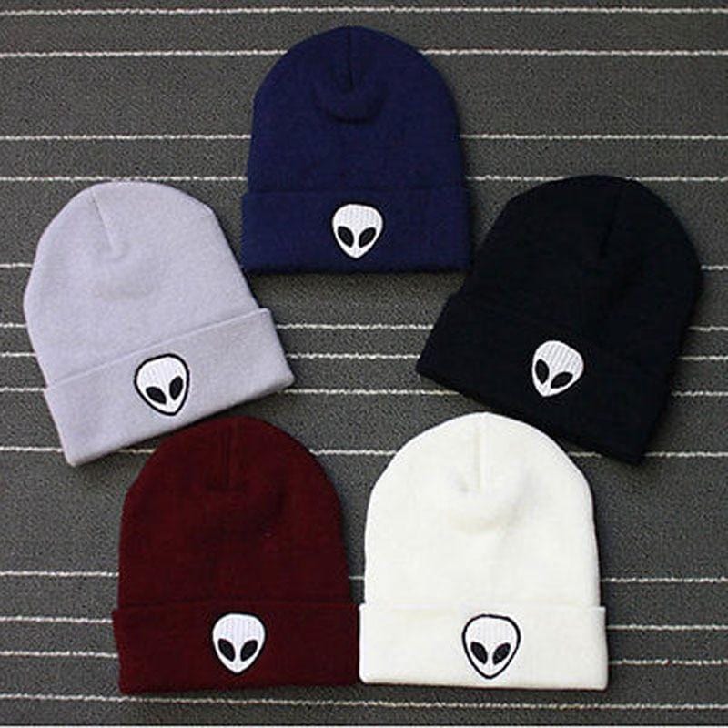 Hot Sale Embroidery Alien Hat Winter Men And Women Cuff Hats Soft Solid Beanies Hip Hop Unisex Warm Knitted Caps Gorros De Lana