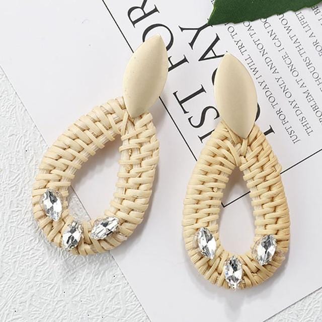 AENSOA Multiple 27 Style Korea Handmade Wooden Straw Weave Rattan Vine Braid Drop Earrings New Fashion Geometric Long Earrings