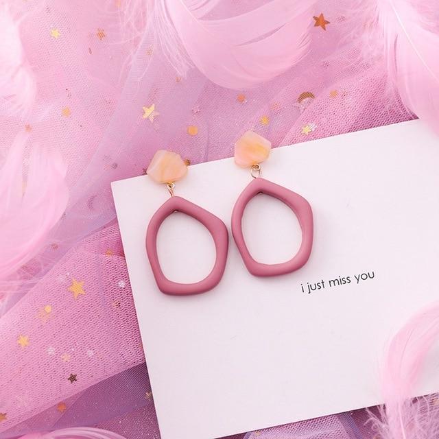 2019 Pink Earrings Korean Flower Sweet Geometric Earring Simulated Pearl pendientes mujer For Women Tassel Ear Jewelry brincos