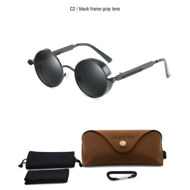 Classic Gothic Steampunk Sunglasses Polarized Men Women Brand Designer Vintage Round Metal Frame Sun Glasses High Quality UV400