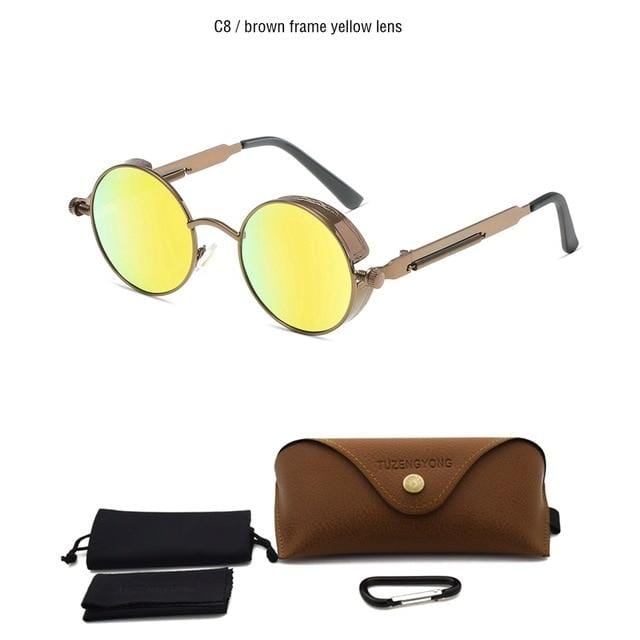 Classic Gothic Steampunk Sunglasses Polarized Men Women Brand Designer Vintage Round Metal Frame Sun Glasses High Quality UV400