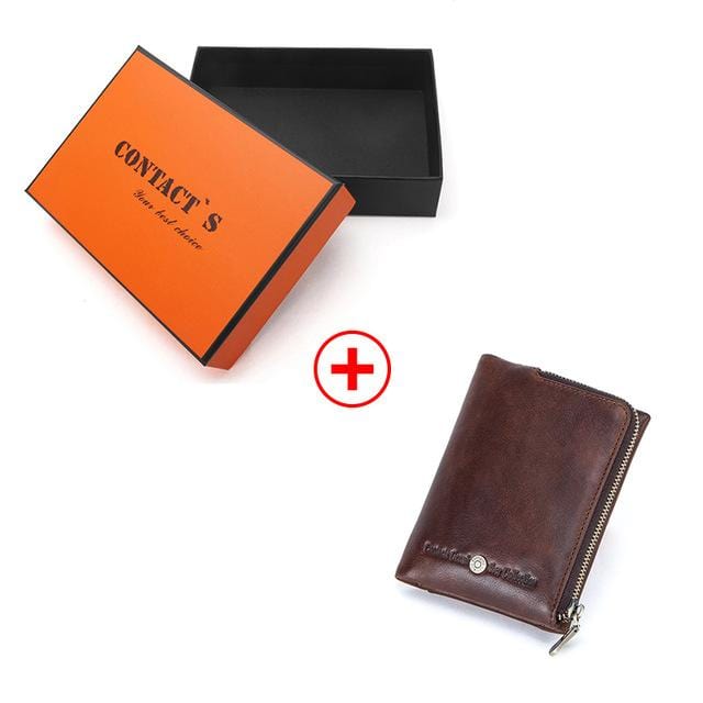 CONTACT'S New Small Wallet Men Crazy Horse Wallets Coin Purse Quality Short Male Money Bag Rifd Cow Leather Card Wallet Cartera