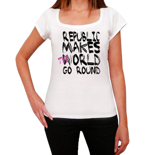 Republic World Goes Round Womens Short Sleeve Round White T-Shirt 00083 - White / Xs - Casual