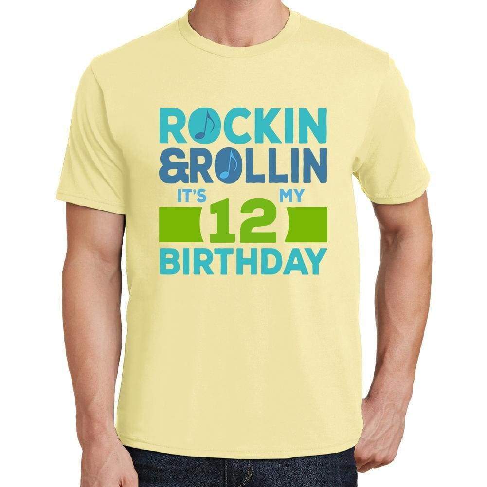 Rockin&rollin 12 Yellow Mens Short Sleeve Round Neck T-Shirt 00278 - Yellow / S - Casual