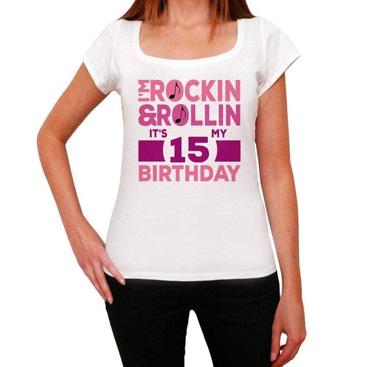 Rockin&rollin 15 White Womens Short Sleeve Round Neck T-Shirt Gift T-Shirt 00343 - White / Xs - Casual