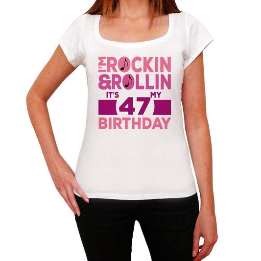Rockin&rollin 47 White Womens Short Sleeve Round Neck T-Shirt Gift T-Shirt 00343 - White / Xs - Casual