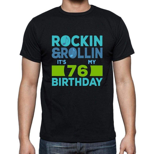Rockin&rollin 76 Black Mens Short Sleeve Round Neck T-Shirt Gift T-Shirt 00340 - Black / S - Casual