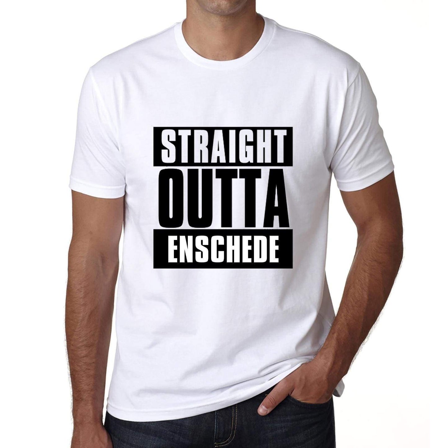 Straight Outta Enschede Mens Short Sleeve Round Neck T-Shirt 00027 - White / S - Casual