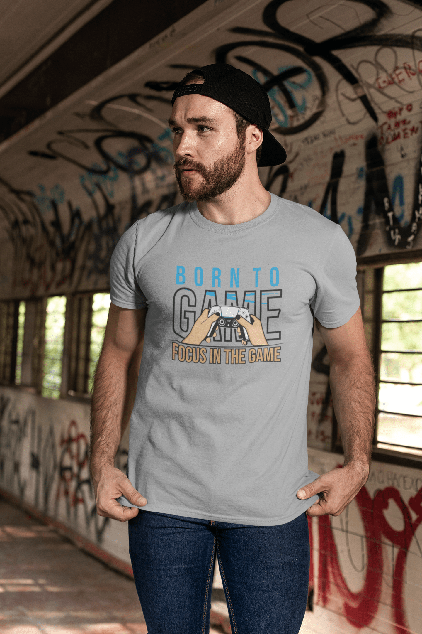 ULTRABASIC Men's Gaming T-Shirt Born to Game - Focus in the Game - Gamer Tee Shirt