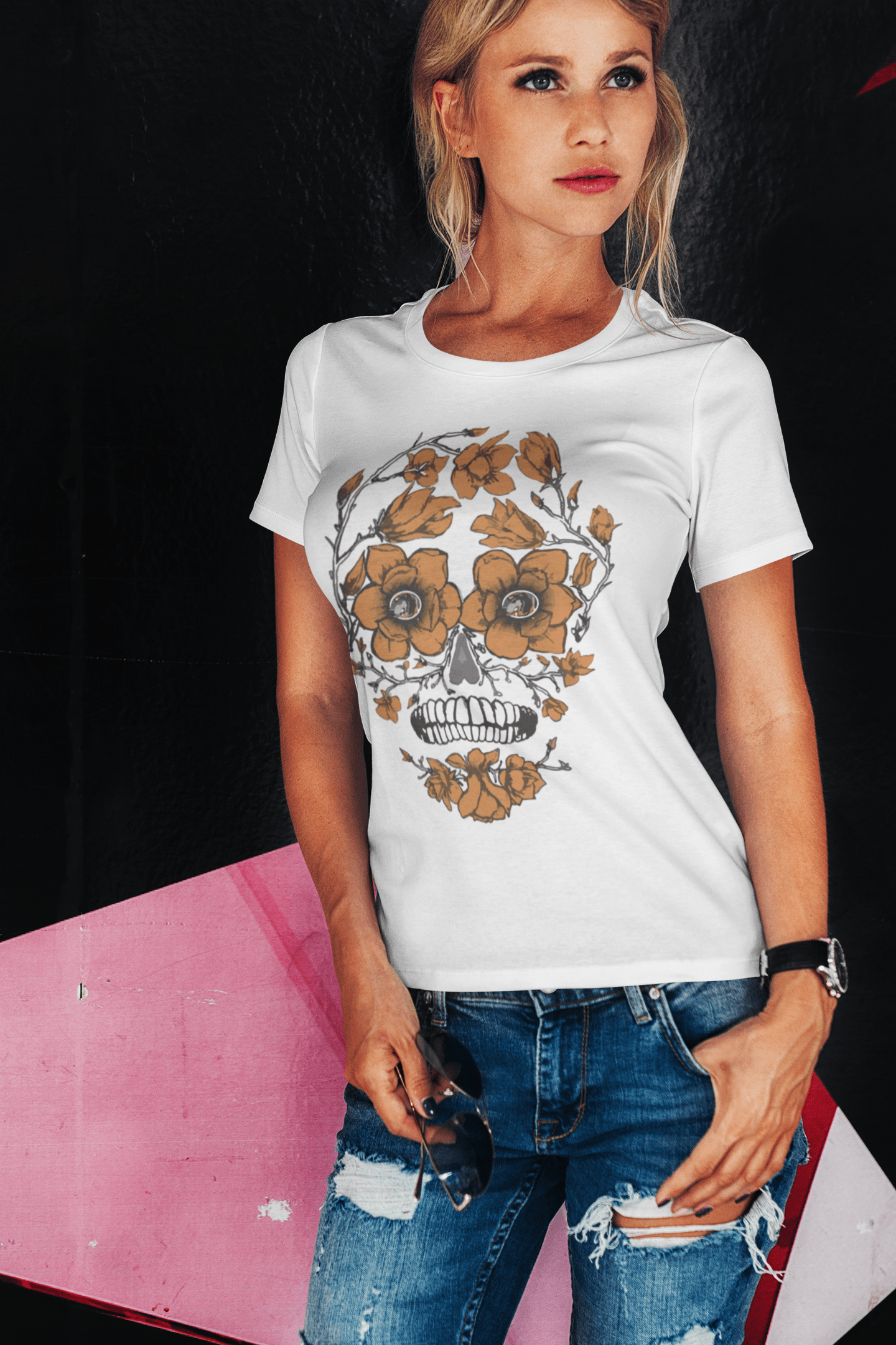 ULTRABASIC Women's Organic T-Shirt - Autumn Leaves Skull - Tree Skull Tee Shirt