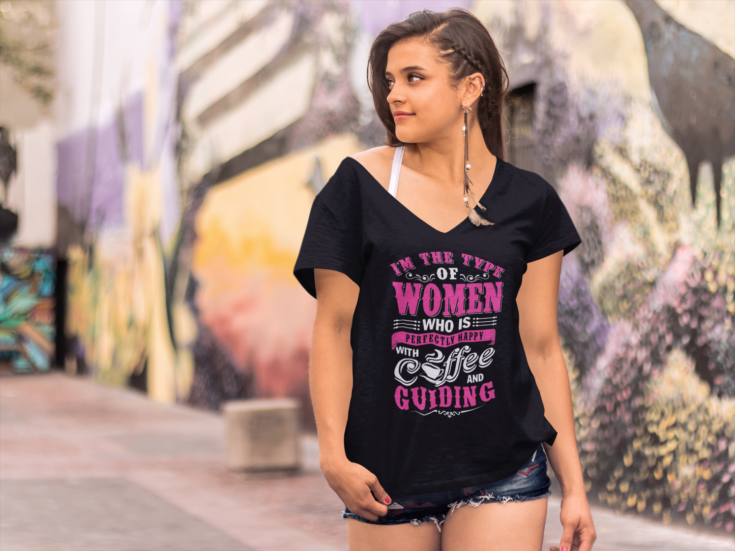 ULTRABASIC Women's T-Shirt I'm the Type of Women Who is Perfectly Happy with Coffee and Guiding