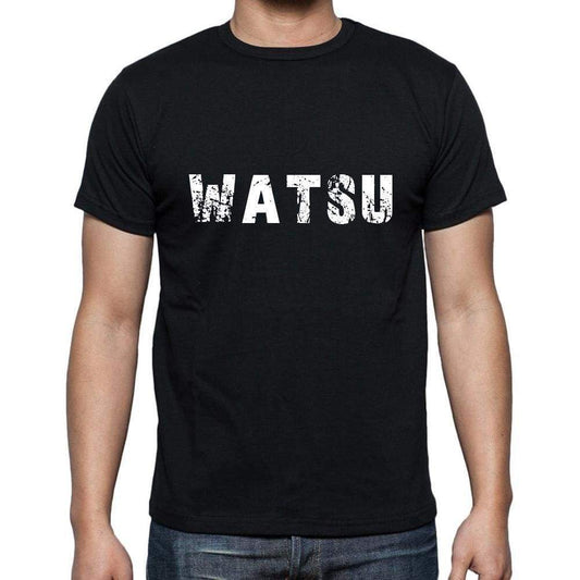 Watsu Mens Short Sleeve Round Neck T-Shirt 5 Letters Black Word 00006 - Casual